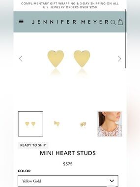 Jennifer Meyer Yellow Gold Mini Heart Stud Earrings